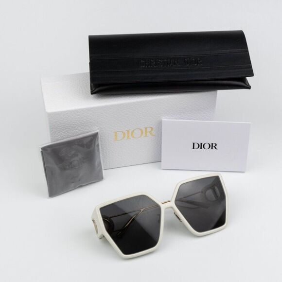 NEW Dior 30MONTAIGNE BU 95A1 Shiny Ivory Gold Smoke Women Geometric Sunglasses - Picture 12 of 13